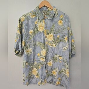 Montego Mon Mens Hawaiian Floral Casual Button Down Shirt 100% Silk | L